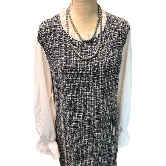 HP! BloomChic Women's Plus Size 28 Plaid Patchwork Dress Black White Fall Winter - Picture 1 of 16
